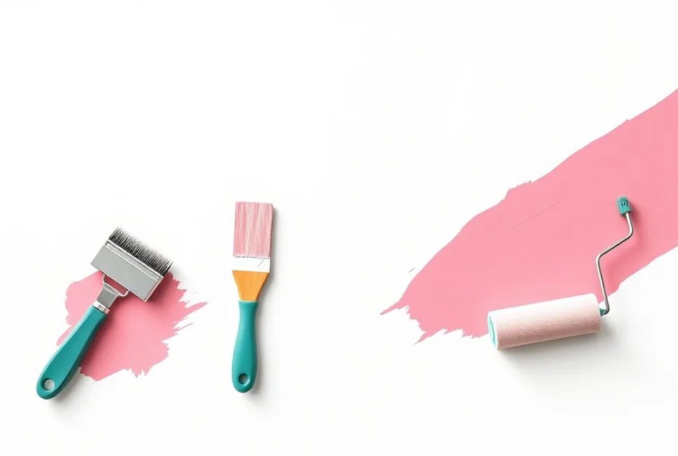 Outils de peinture disposés dans l'ordre des étapes du chantier
